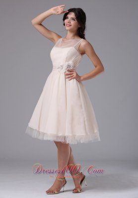 Round Neck Flowers Short Prom Dress Knee-length