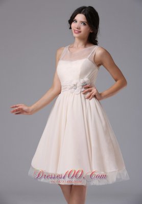 Round Neck Flowers Short Prom Dress Knee-length