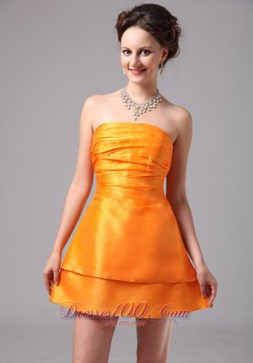 Orange Ruch Satin Mini-length Club Cocktail Dress