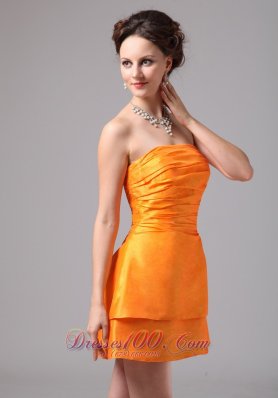 Orange Ruch Satin Mini-length Club Cocktail Dress