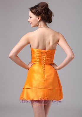 Orange Ruch Satin Mini-length Club Cocktail Dress