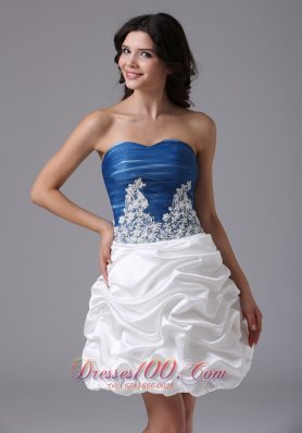 Blue and White Appliques and Pick-ups Prom Dress