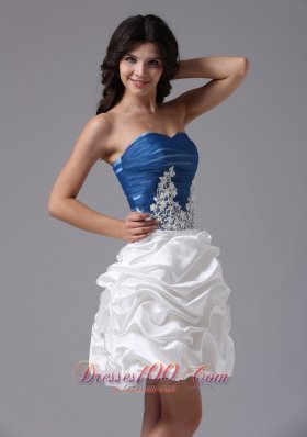 Blue and White Appliques and Pick-ups Prom Dress