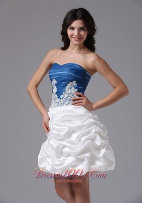 Blue and White Appliques and Pick-ups Prom Dress