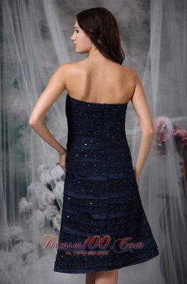 Navy Knee-length Beaded Lace Ruch Bridesmaid Dress