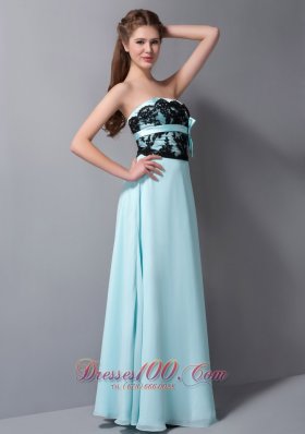 Light Cyan Column Balck Lace Long Prom Graduation Dress