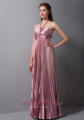 Column Halter Empire Floor-length Pleat Graduation Dress