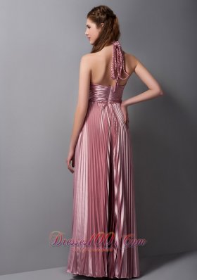 Column Halter Empire Floor-length Pleat Graduation Dress