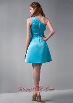 Aqua A-line Asym One Shoulder Mini Ruch Prom Gown