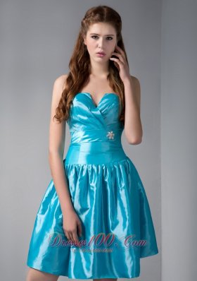 Teal A-line V-neck Beading Prom Dress Sweetheart