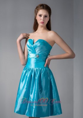 Teal A-line V-neck Beading Prom Dress Sweetheart