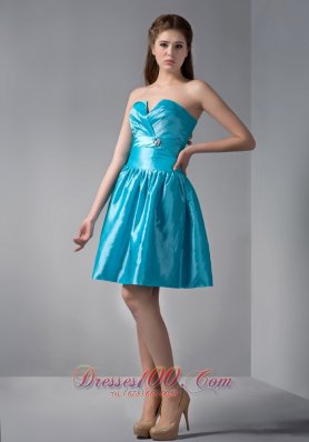 Teal A-line V-neck Beading Prom Dress Sweetheart