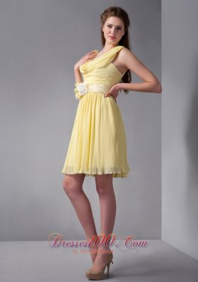 Hand Flowers Yellow Empire Ruched Straps Prom Gown