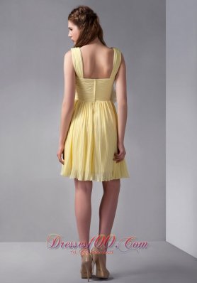 Hand Flowers Yellow Empire Ruched Straps Prom Gown