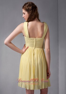 Hand Flowers Yellow Empire Ruched Straps Prom Gown