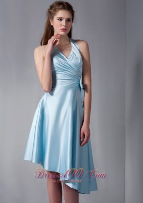 Halter Asymmetrical Hemline Ruch Prom Dress Sky Blue