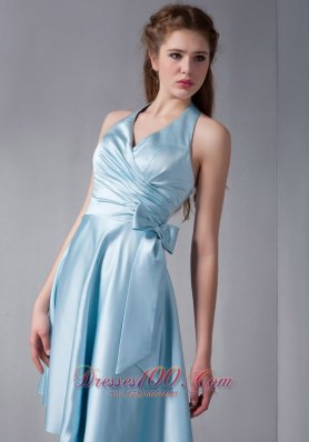 Halter Asymmetrical Hemline Ruch Prom Dress Sky Blue