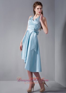 Halter Asymmetrical Hemline Ruch Prom Dress Sky Blue