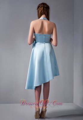 Halter Asymmetrical Hemline Ruch Prom Dress Sky Blue