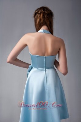 Halter Asymmetrical Hemline Ruch Prom Dress Sky Blue