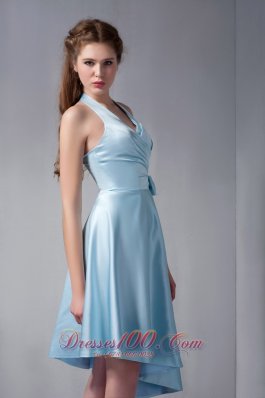 Halter Asymmetrical Hemline Ruch Prom Dress Sky Blue