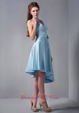 Halter Asymmetrical Hemline Ruch Prom Dress Sky Blue