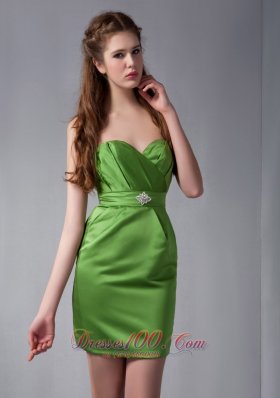 Spring Green Column Mini Beading Bridesmaid Dress