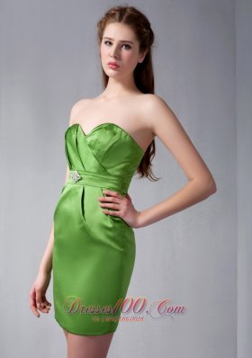 Spring Green Column Mini Beading Bridesmaid Dress