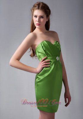 Spring Green Column Mini Beading Bridesmaid Dress