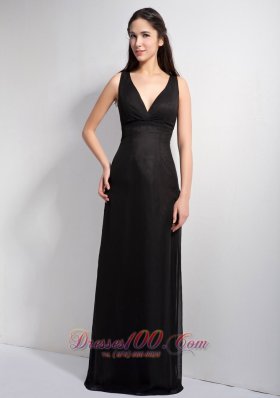 Black Deep Neck Floor-length Prom Dress Column