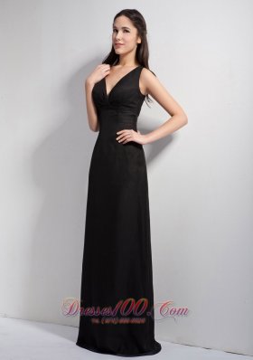 Black Deep Neck Floor-length Prom Dress Column