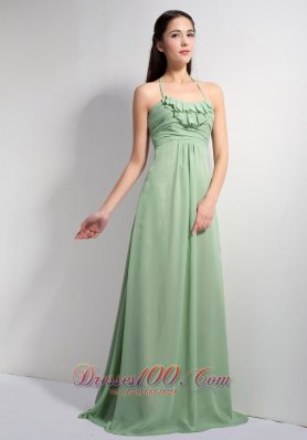 Apple Green Empire Halter Brush Ruch Prom Dress