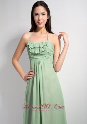 Apple Green Empire Halter Brush Ruch Prom Dress