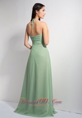 Apple Green Empire Halter Brush Ruch Prom Dress