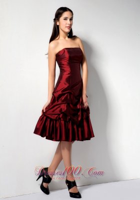 Pick-ups Burgundy A-line Prom Dress Knee-length 