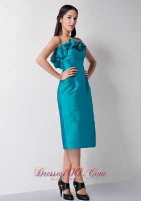 Floral Bustline Teal Column Prom DressTea-length