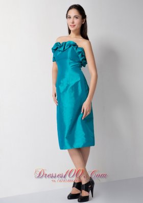 Floral Bustline Teal Column Prom DressTea-length