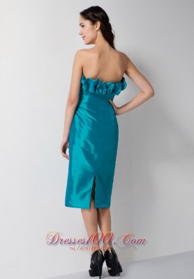 Floral Bustline Teal Column Prom DressTea-length