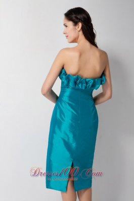 Floral Bustline Teal Column Prom DressTea-length