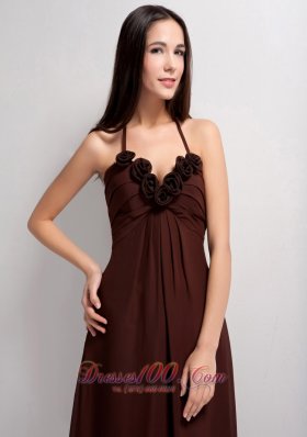 Thin Halter Brown Empire Brush Flowers Prom Gowns