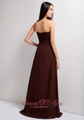 Thin Halter Brown Empire Brush Flowers Prom Gowns