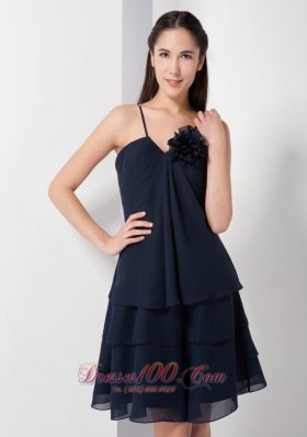 Navy Spaghetti Straps Knee-length Flower Prom Dress