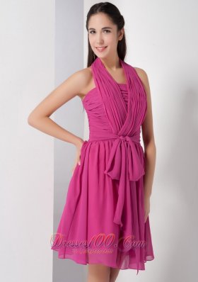 Bandage Style Halter Knee-length A-line Ruch Prom Dress