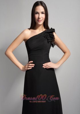 Black A-line One Shoulder Brush Train Prom Dress