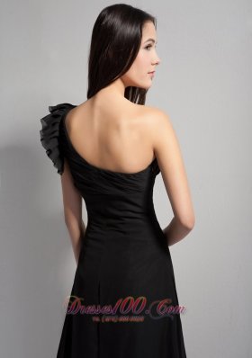 Black A-line One Shoulder Brush Train Prom Dress