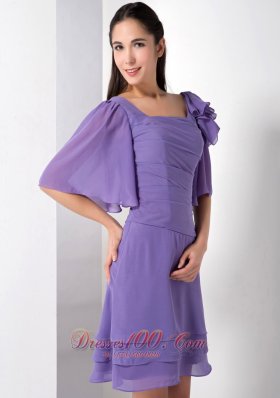 Two Loose Sleeves with Flower Square Prom Dress