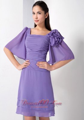 Two Loose Sleeves with Flower Square Prom Dress