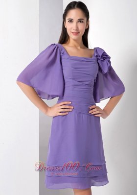 Two Loose Sleeves with Flower Square Prom Dress