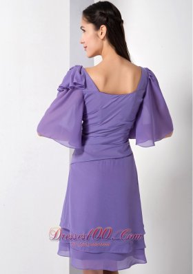 Two Loose Sleeves with Flower Square Prom Dress