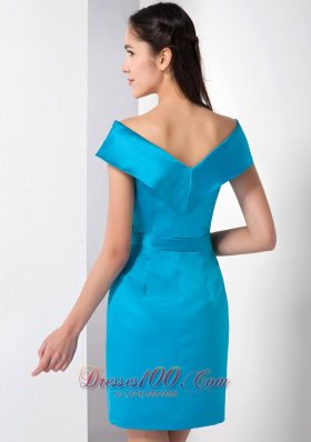 Teal Column Off Shoulder Mini Satin Homecoming Dress